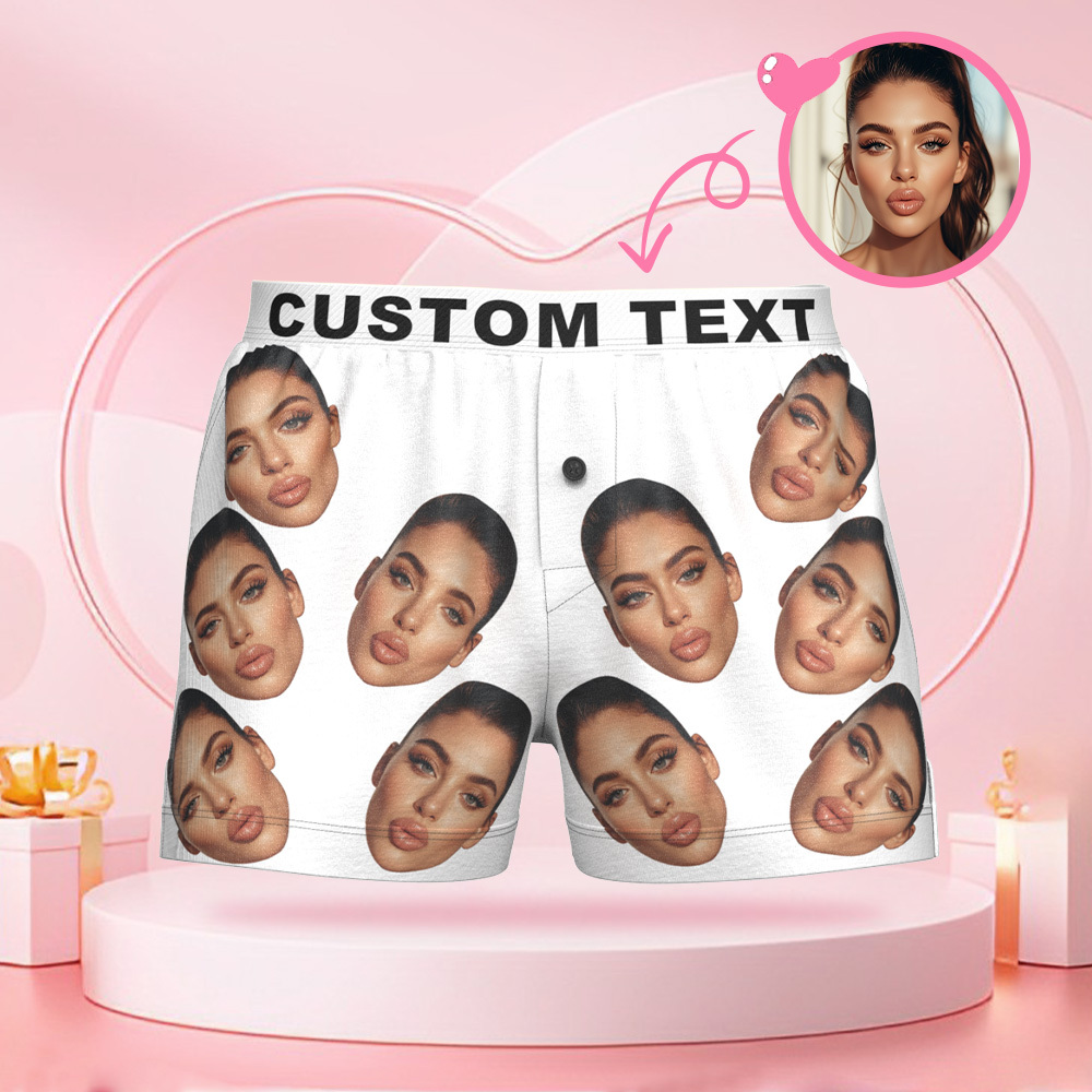 Custom Big Face Boxer Shorts with Personalized Text on the Waistband Personalized Casual Underwear for Him