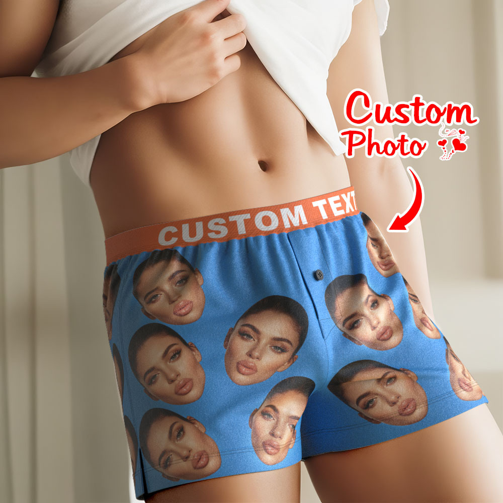Custom Big Face Boxer Shorts with Personalized Text on the Waistband Personalized Casual Underwear for Him
