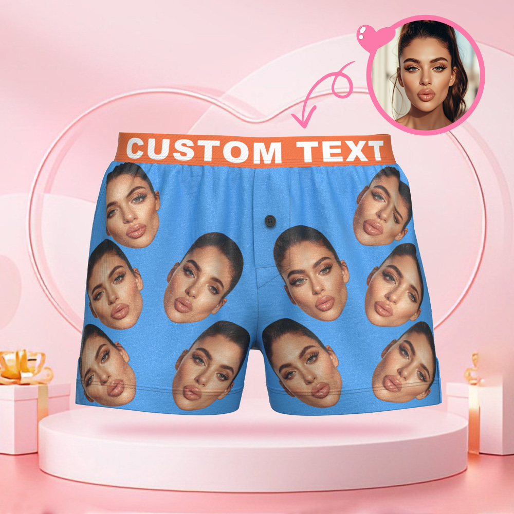 Custom Big Face Boxer Shorts with Personalized Text on the Waistband Personalized Casual Underwear for Him