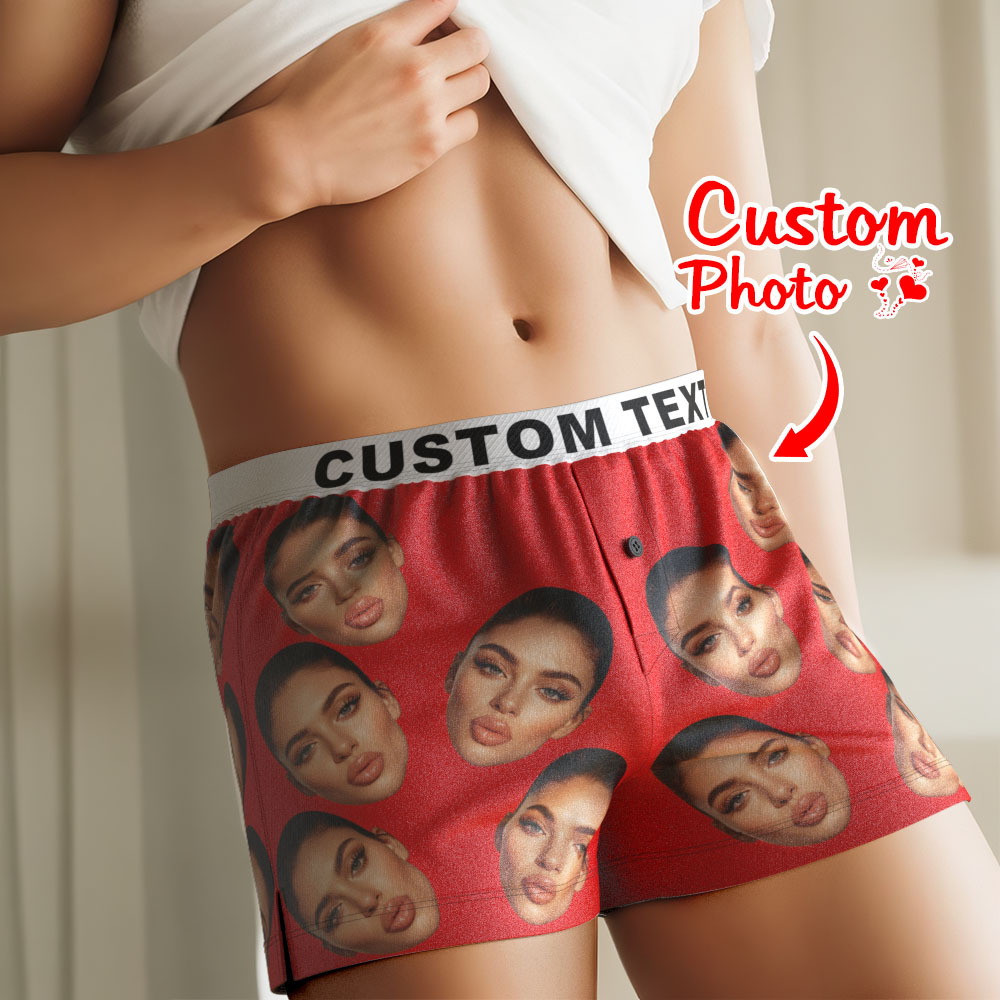 Custom Big Face Boxer Shorts with Personalized Text on the Waistband Personalized Casual Underwear for Him
