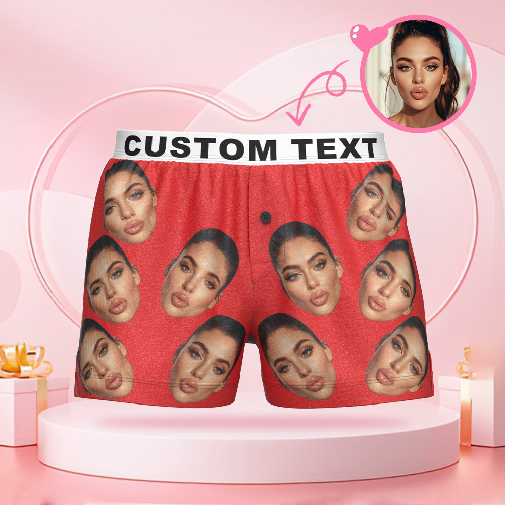 Custom Big Face Boxer Shorts with Personalized Text on the Waistband Personalized Casual Underwear for Him