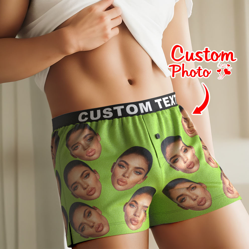 Custom Big Face Boxer Shorts with Personalized Text on the Waistband Personalized Casual Underwear for Him