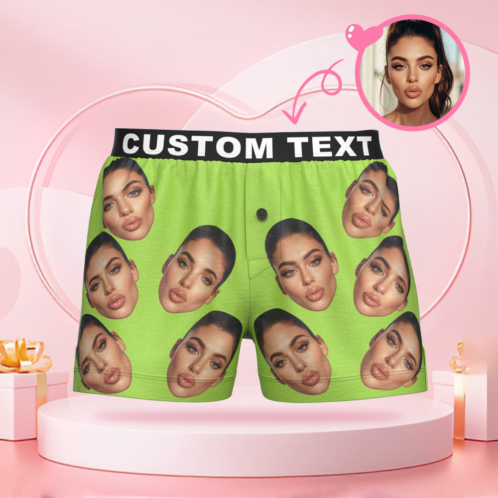 Custom Big Face Boxer Shorts with Personalized Text on the Waistband Personalized Casual Underwear for Him