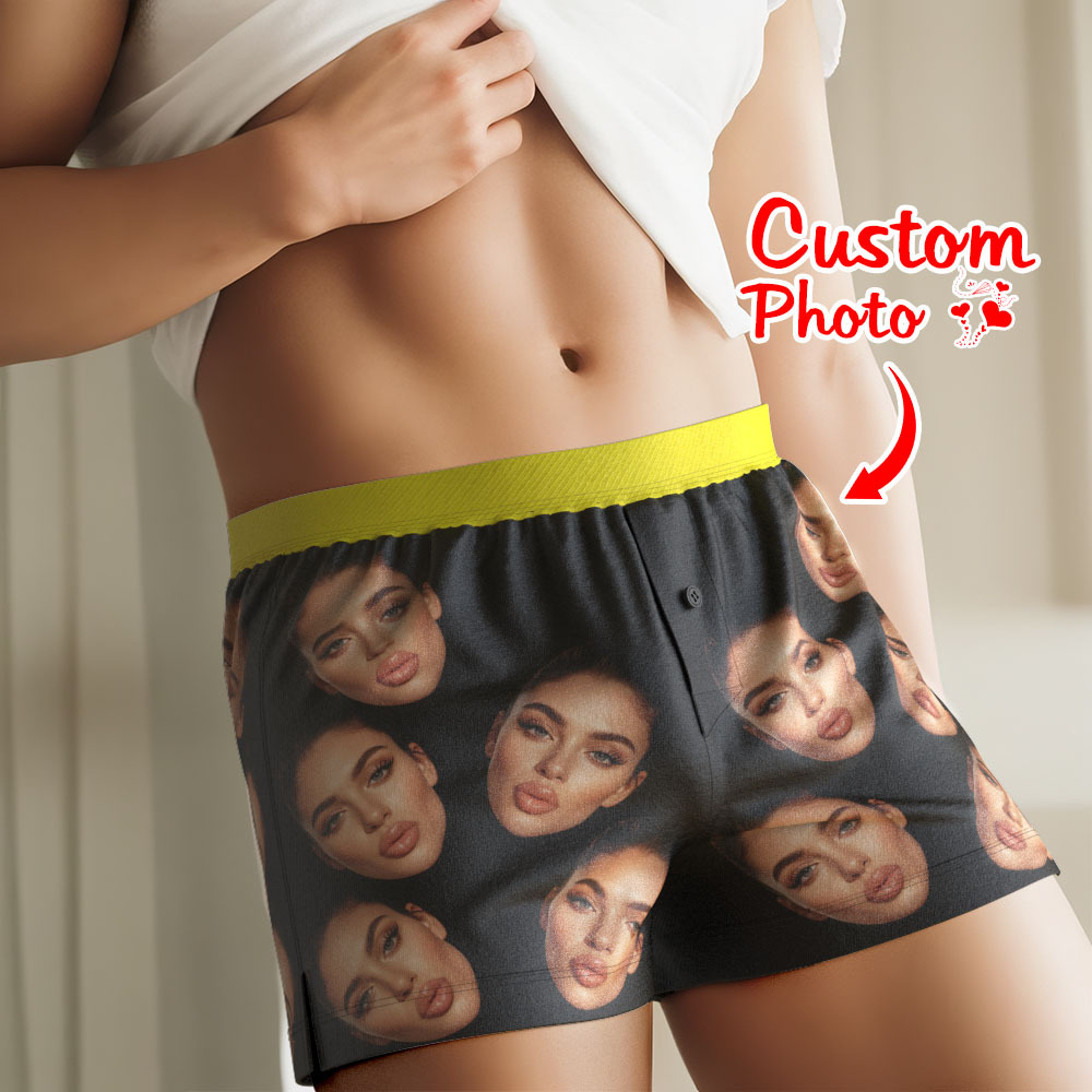 Custom Big Face Boxer Shorts with Personalized Text on the Waistband Personalized Casual Underwear for Him