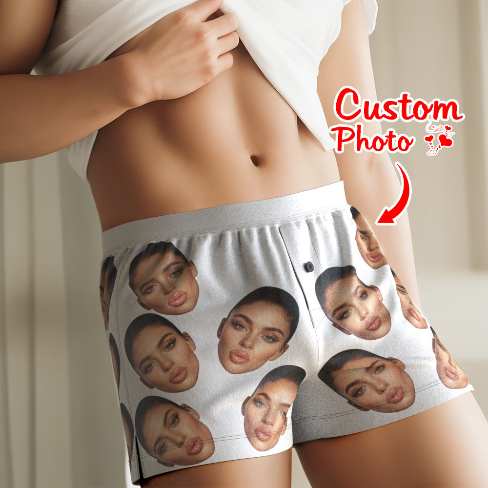 Custom Big Face Boxer Shorts with Personalized Text on the Waistband Personalized Casual Underwear for Him