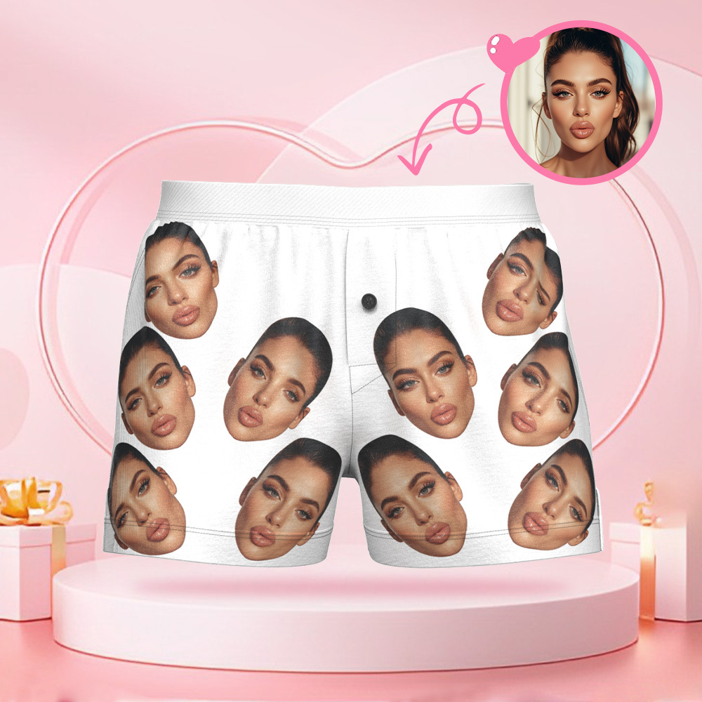 Custom Big Face Boxer Shorts with Personalized Text on the Waistband Personalized Casual Underwear for Him