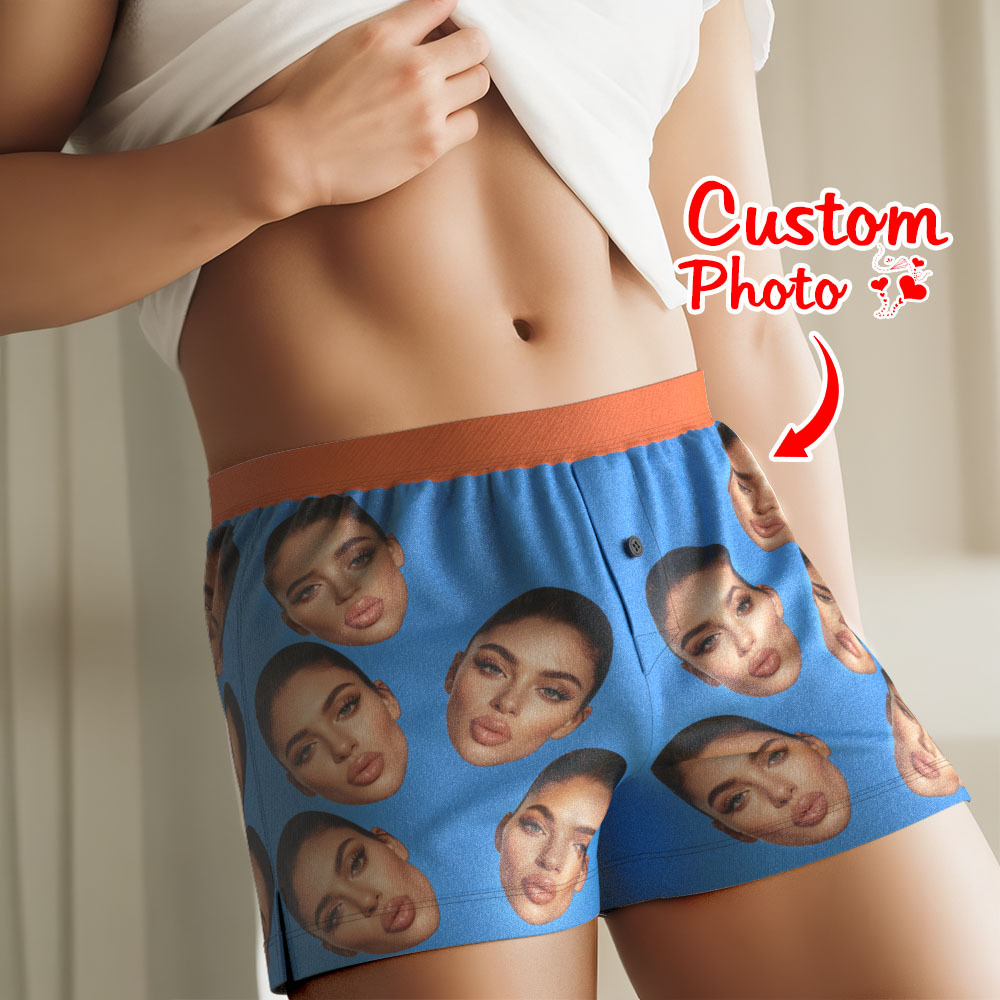 Custom Big Face Boxer Shorts with Personalized Text on the Waistband Personalized Casual Underwear for Him
