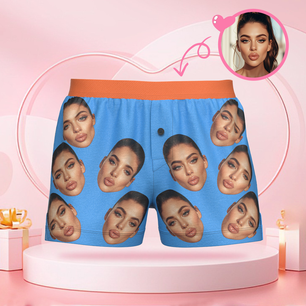Custom Big Face Boxer Shorts with Personalized Text on the Waistband Personalized Casual Underwear for Him