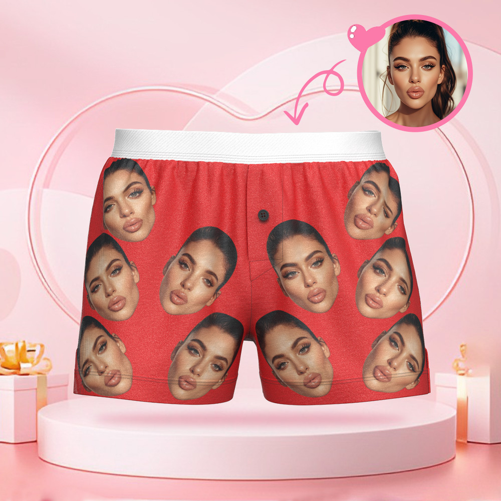 Custom Big Face Boxer Shorts with Personalized Text on the Waistband Personalized Casual Underwear for Him