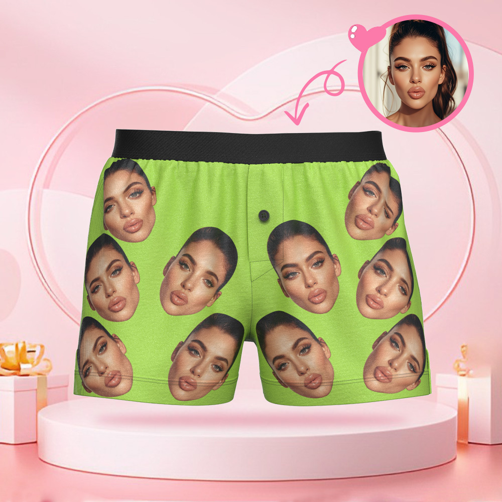 Custom Big Face Boxer Shorts with Personalized Text on the Waistband Personalized Casual Underwear for Him
