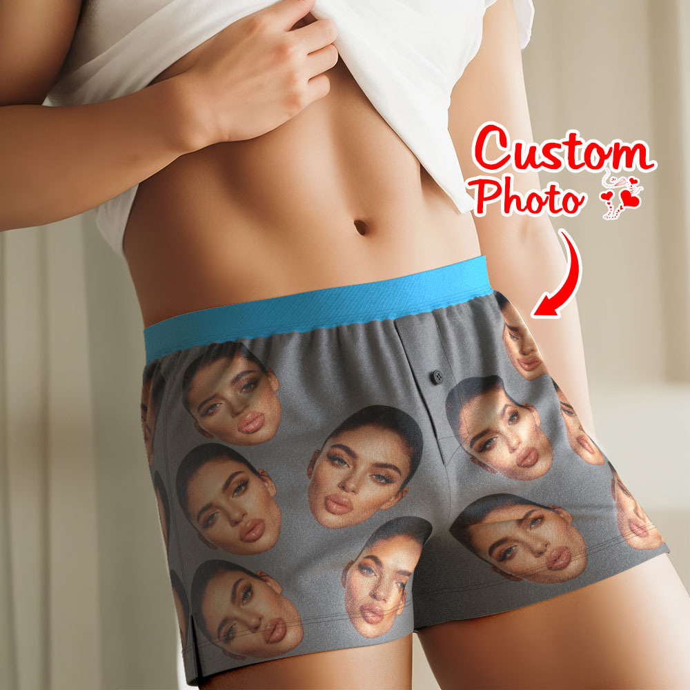 Custom Big Face Boxer Shorts with Personalized Text on the Waistband Personalized Casual Underwear for Him