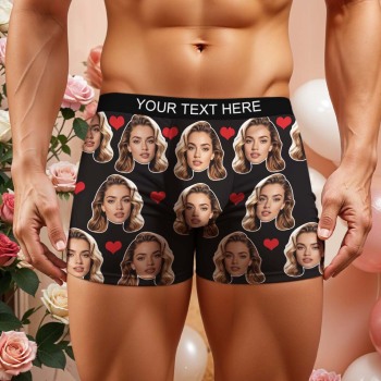 Valentine's Gift For Men Custom Big Face Heart Boxer Shorts