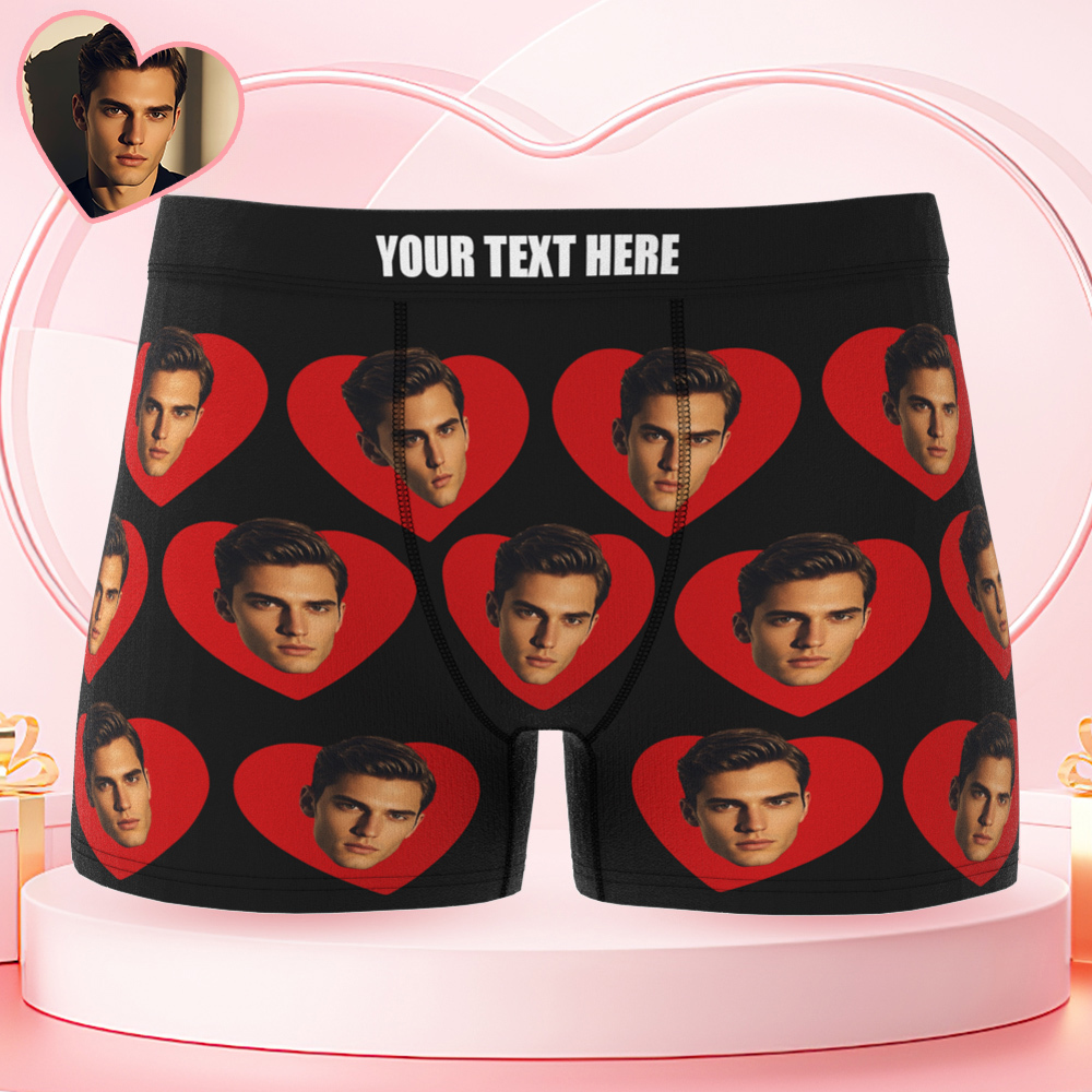 Custom Men's Face Boxers Personalized Photo Love Heart Multicolor Boxer Briefs for Boyfriend Valentine's Day Gift