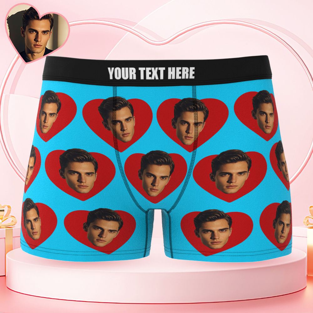 Custom Men's Face Boxers Personalized Photo Love Heart Multicolor Boxer Briefs for Boyfriend Valentine's Day Gift