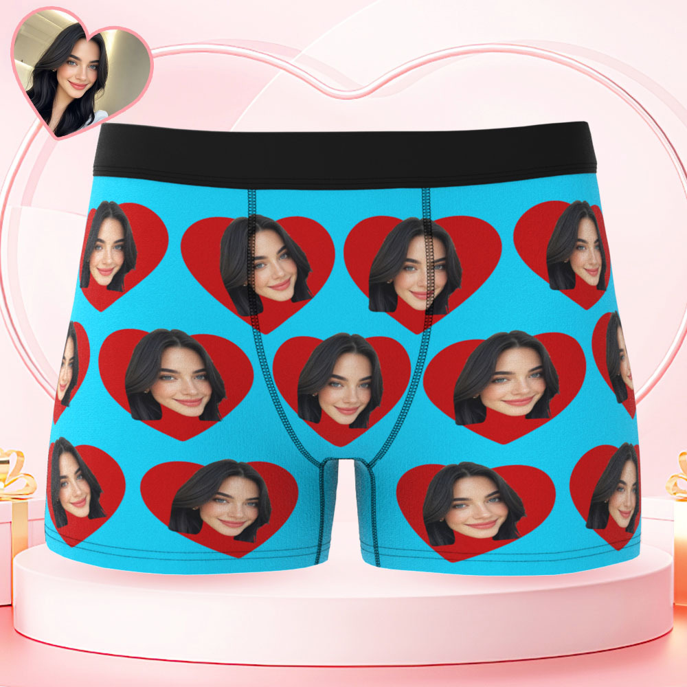 Custom Men's Face Boxers Personalized Photo Love Heart Multicolor Boxer Briefs for Boyfriend Valentine's Day Gift