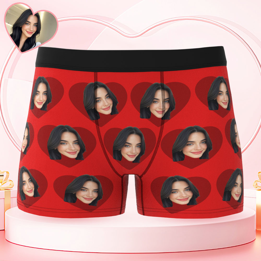 Custom Men's Face Boxers Personalized Photo Love Heart Multicolor Boxer Briefs for Boyfriend Valentine's Day Gift