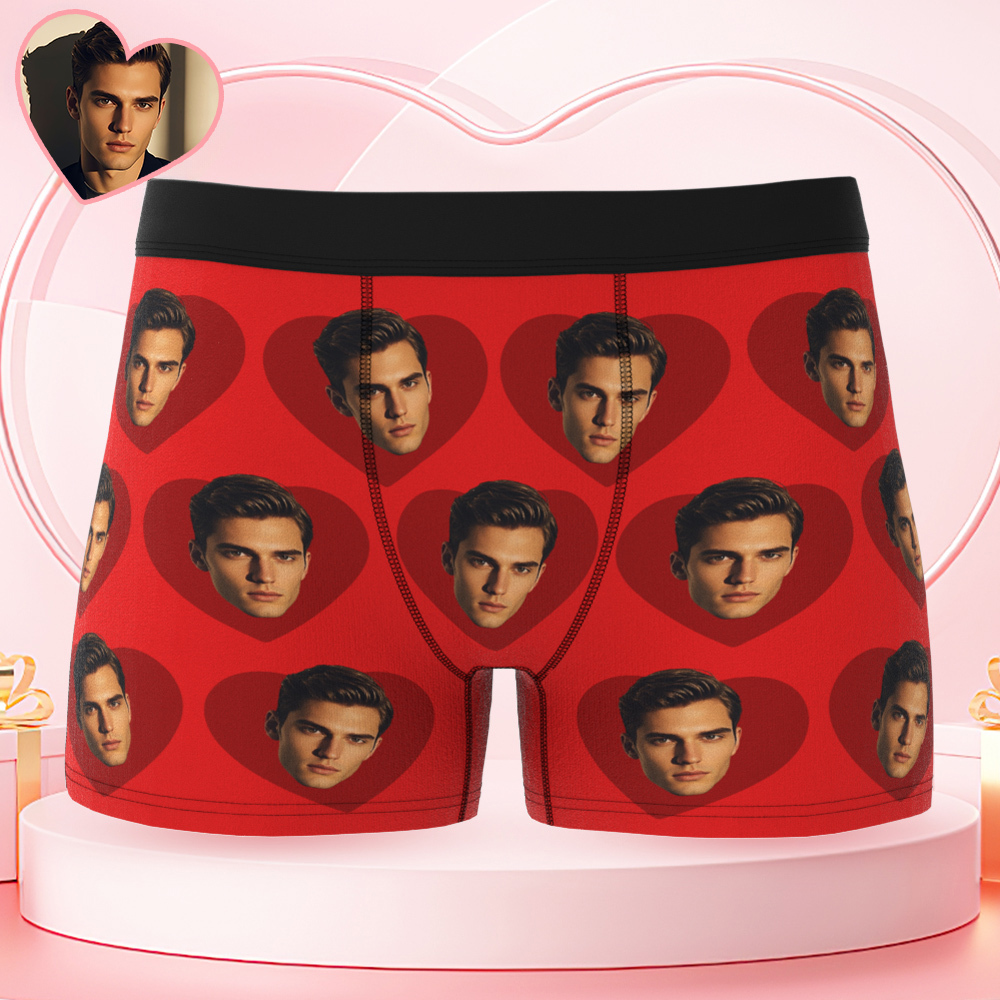 Custom Men's Face Boxers Personalized Photo Love Heart Multicolor Boxer Briefs for Boyfriend Valentine's Day Gift