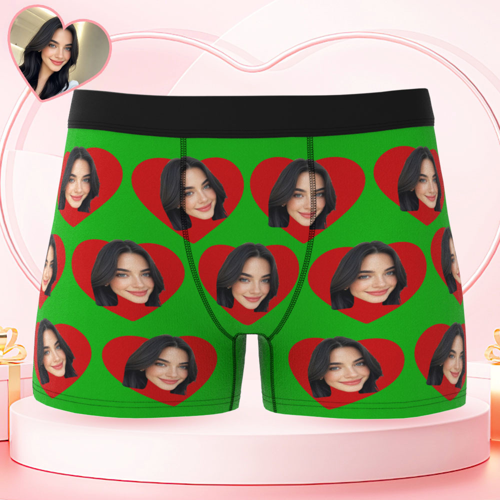 Custom Men's Face Boxers Personalized Photo Love Heart Multicolor Boxer Briefs for Boyfriend Valentine's Day Gift