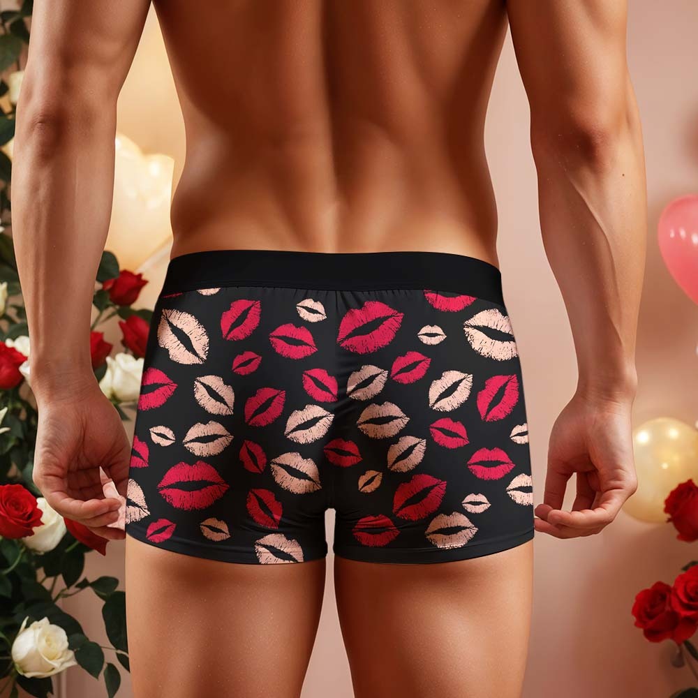 Valentine's Gift Custom Men's Face On Body Boxer Shorts Personalized Red Lips Boxer Briefs