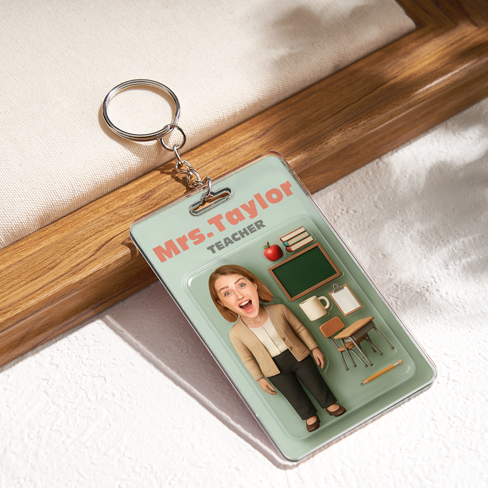 Custom 3D Effect Action Figure Pack Packaging Toy Box Style Art Gift Personalized Acrylic Keychain Gift for Teacher