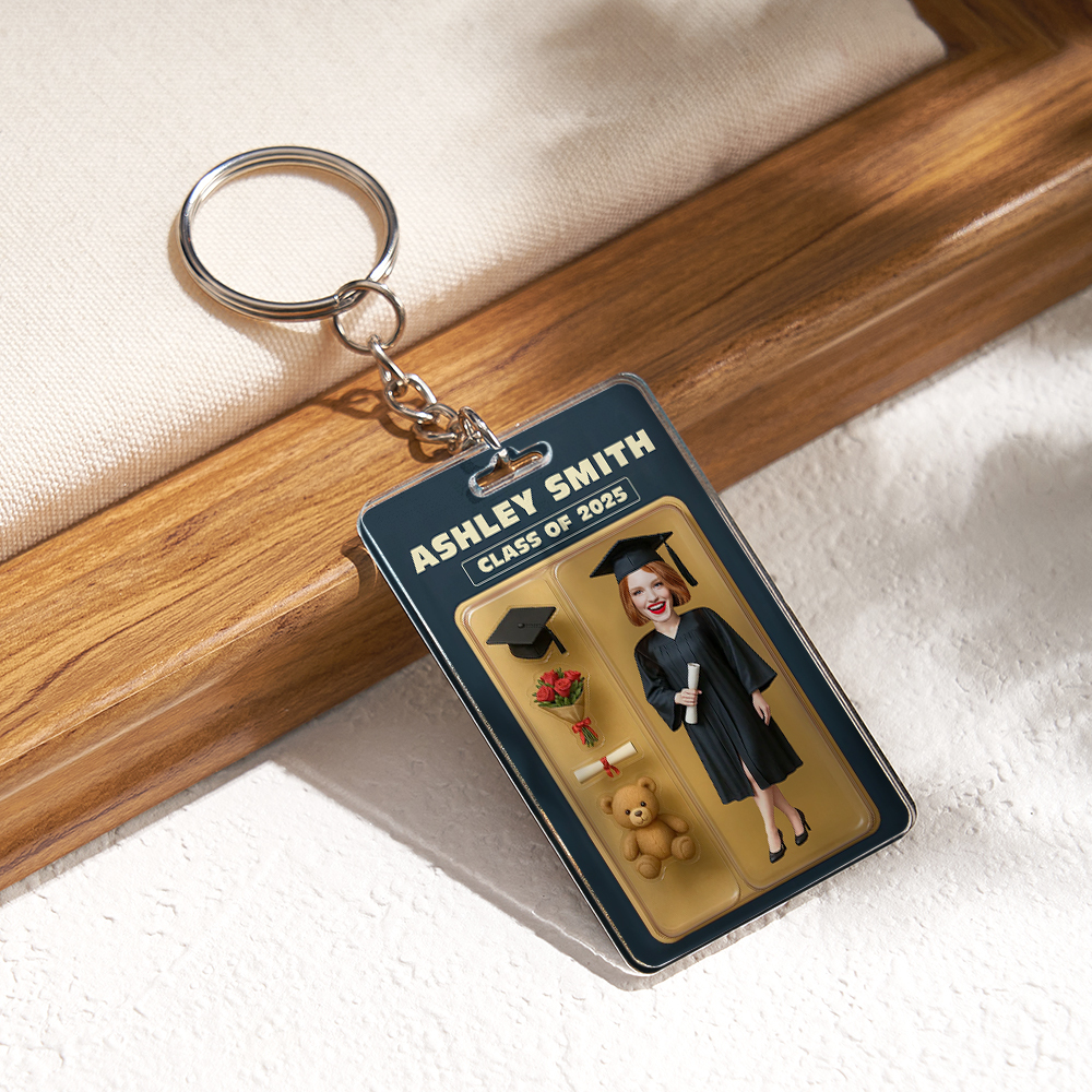 Custom 3D Effect Action Figure Pack Packaging Toy Box Style Art Gift Personalized Acrylic Keychain Gift for Graduates