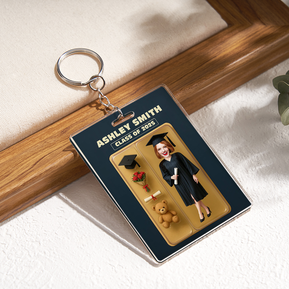 Custom 3D Effect Action Figure Pack Packaging Toy Box Style Art Gift Personalized Acrylic Keychain Gift for Graduates