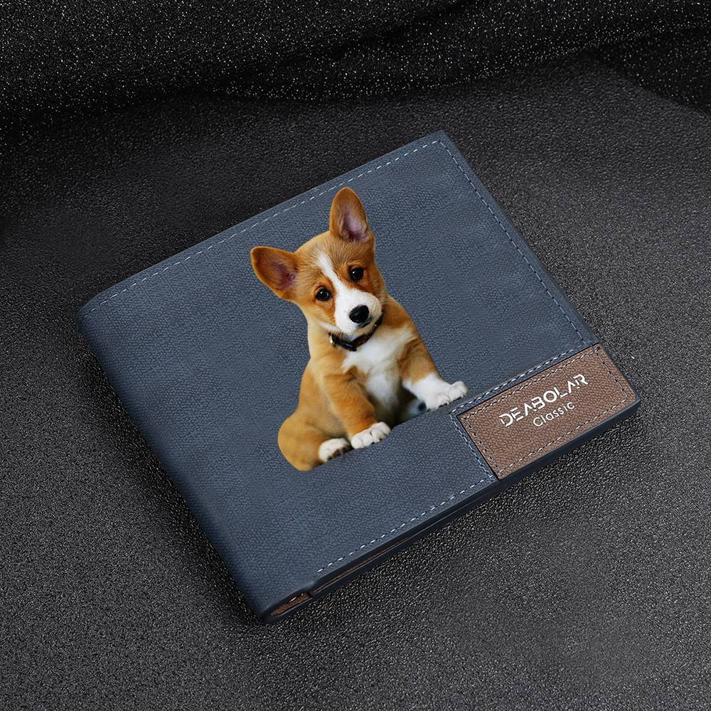 Men's Bifold Custom Photo Wallet - Blue Leather