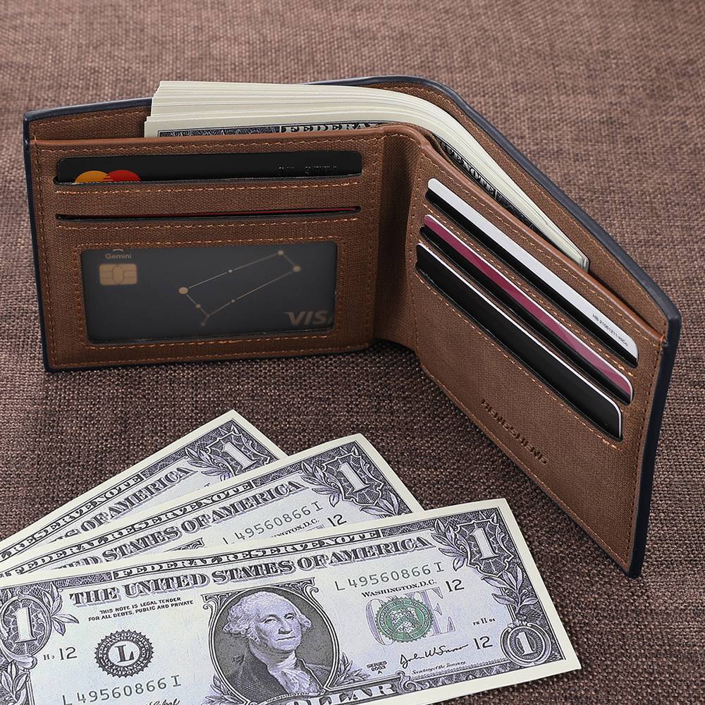 Men's Bifold Custom Photo Wallet - Blue Leather