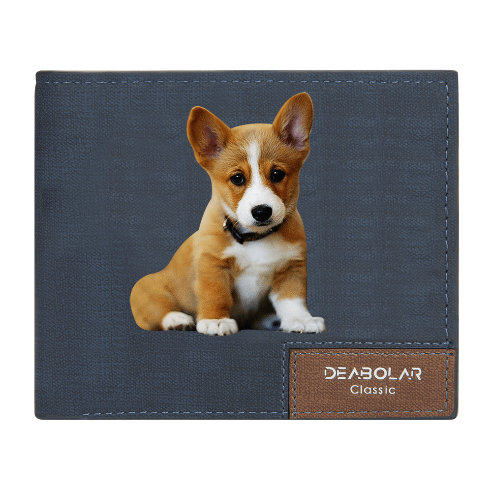 Men's Bifold Custom Photo Wallet - Blue Leather