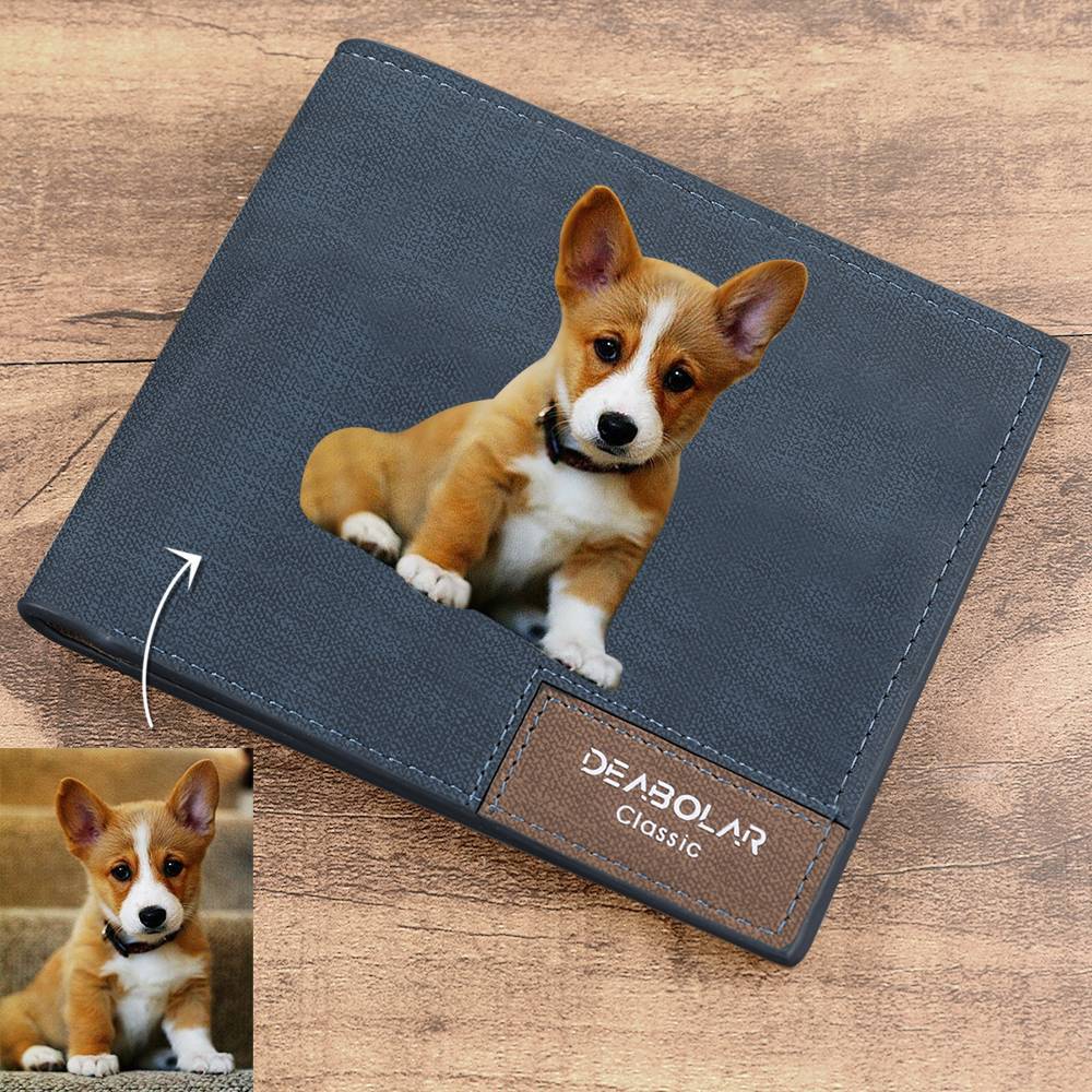 Men's Bifold Custom Photo Wallet - Blue Leather