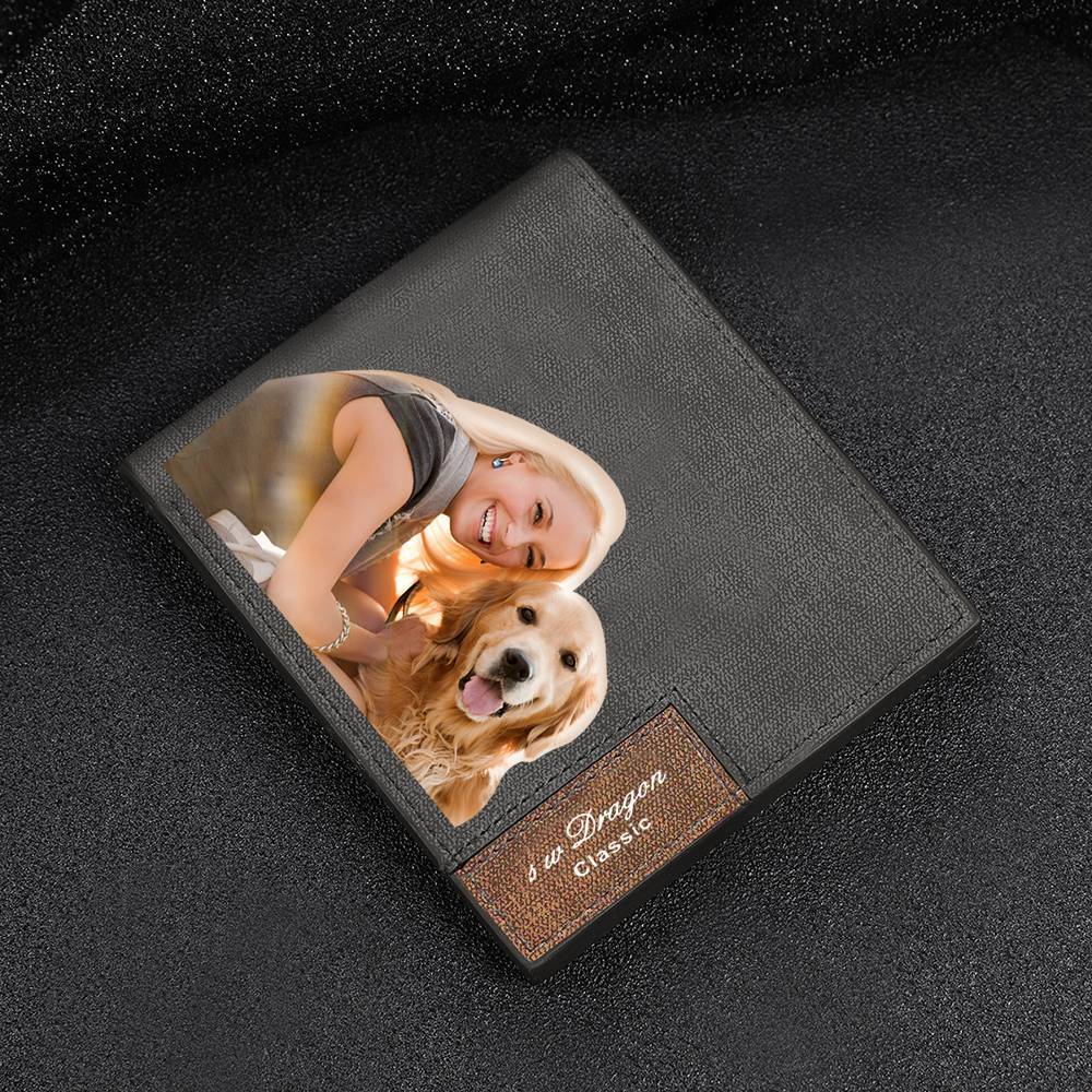 Men's Bifold Custom Photo Wallet - Grey Leather