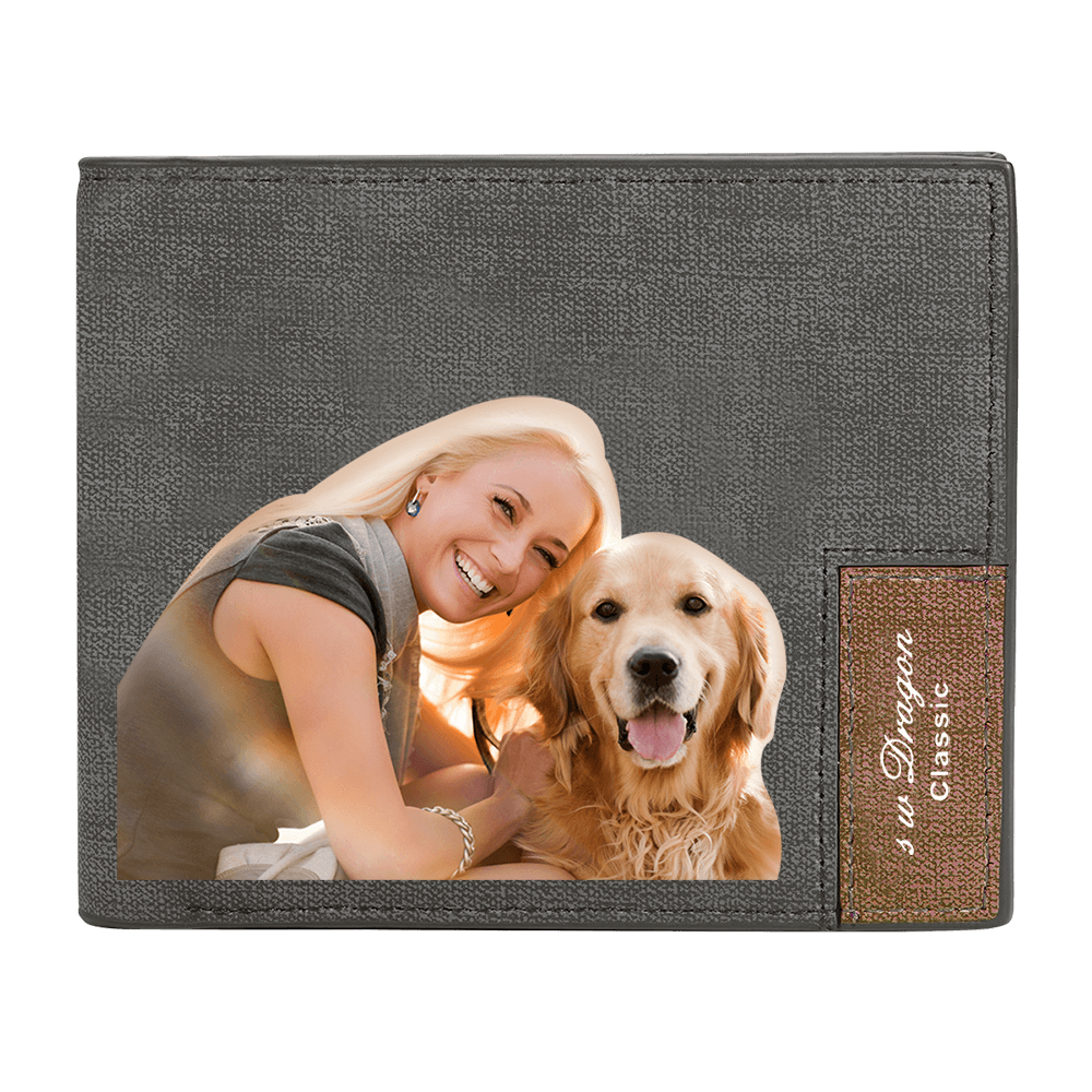 Men's Bifold Custom Photo Wallet - Grey Leather