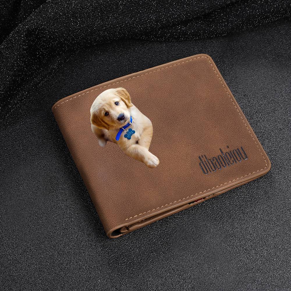 Men's Bifold Custom Photo Wallet - Brown Leather