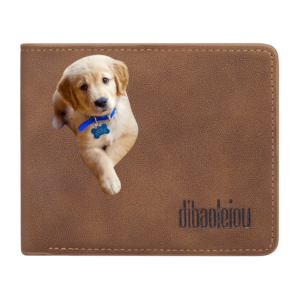 Men's Bifold Custom Photo Wallet - Brown Leather