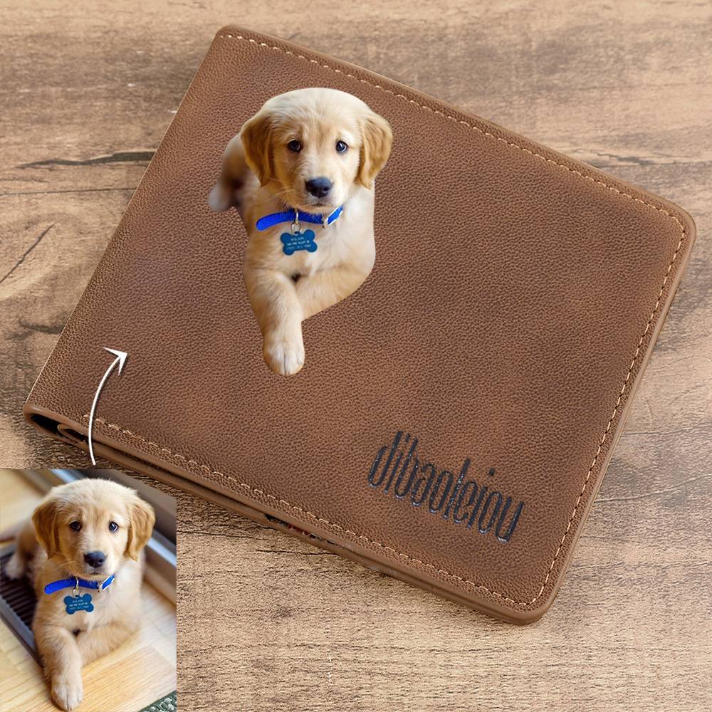 Men's Bifold Custom Photo Wallet - Brown Leather