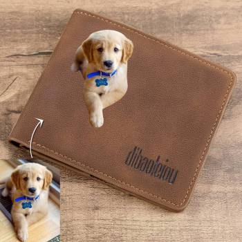 Men's Bifold Custom Photo Wallet - Brown Leather