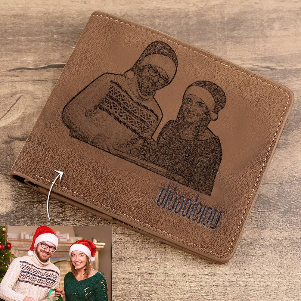Men's Engraved Photo Wallet Brown For Him