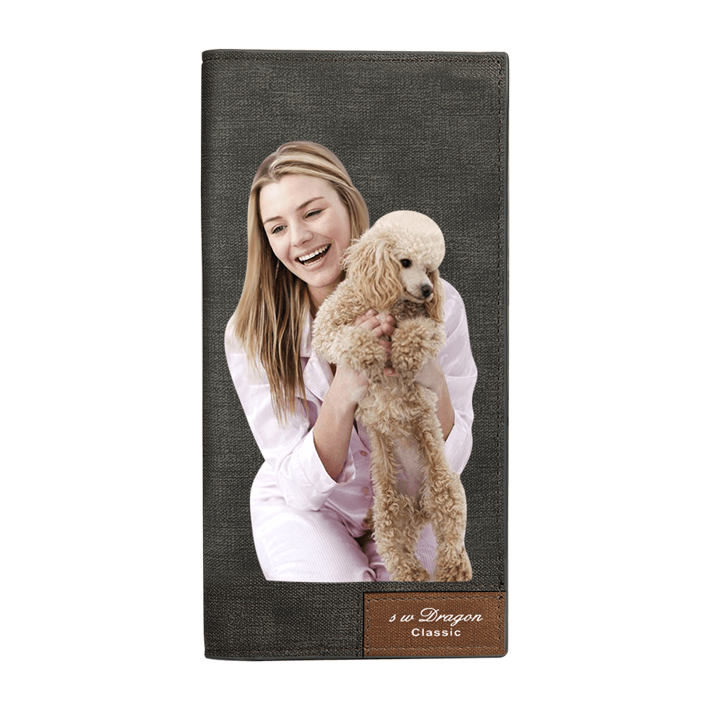 Men's Long Style Bifold Custom Photo Wallet - Grey Leather