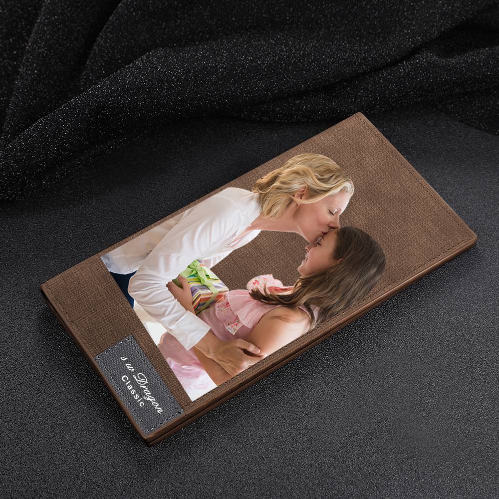Men's Long Style Bifold Custom Photo Wallet - Brown Leather