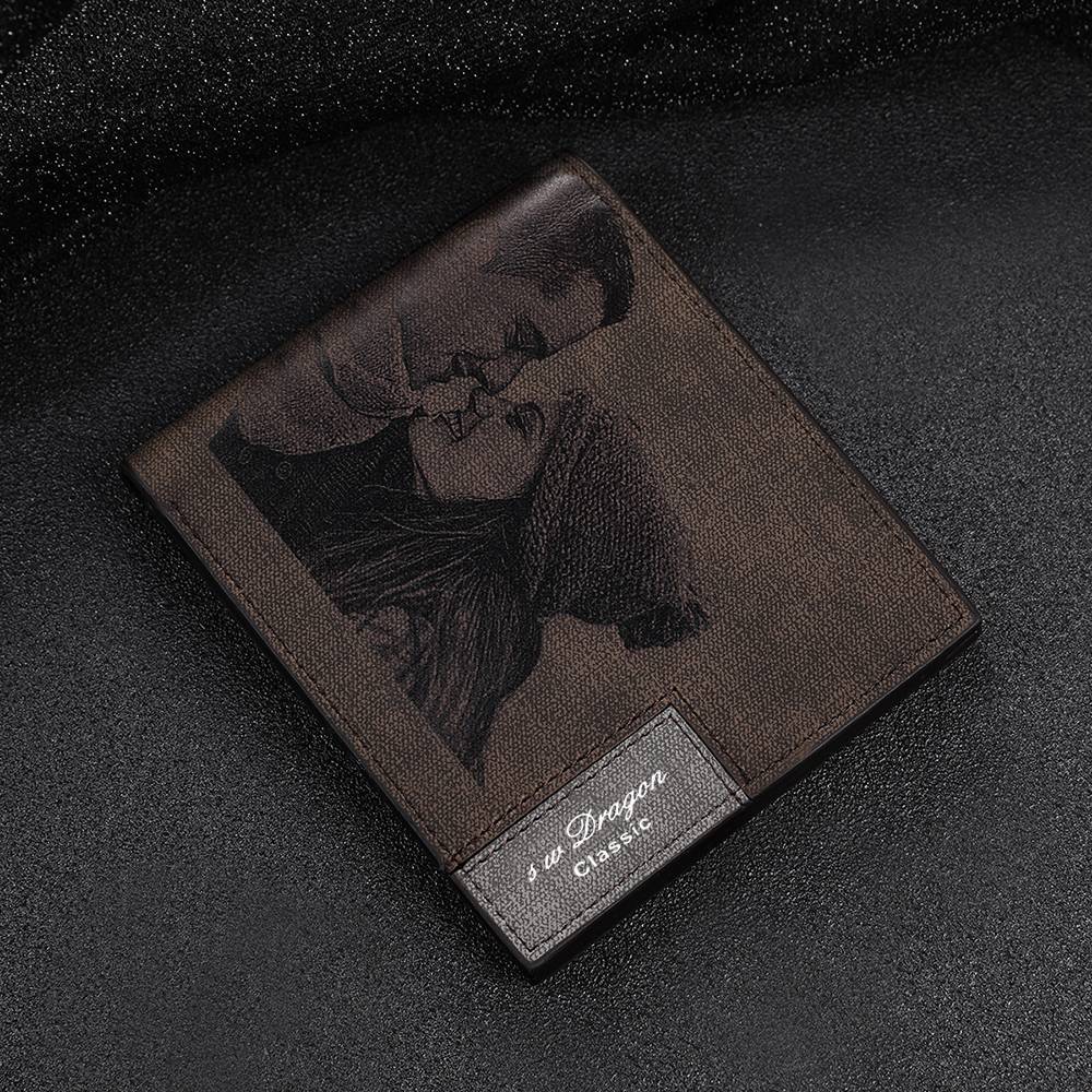 Men's Photo Engraved Bifold Photo Wallet - Brown Leather