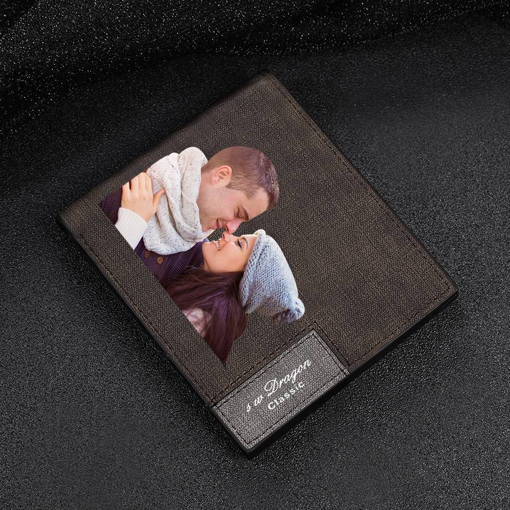 Men's Bifold Custom Photo Wallet - Coffee Leather