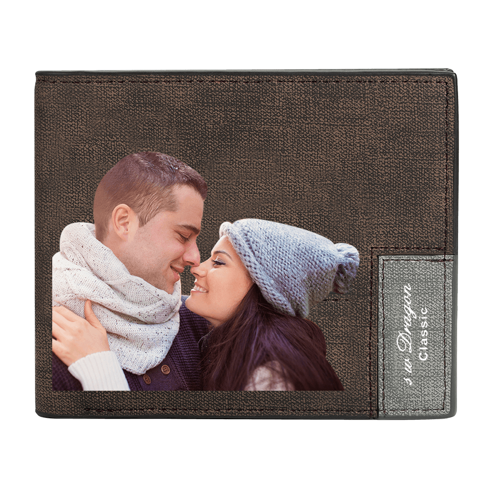 Men's Bifold Custom Photo Wallet - Coffee Leather