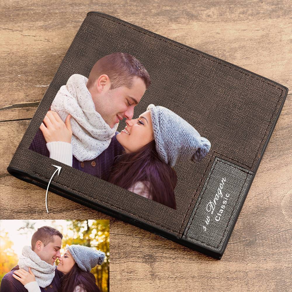 Men's Bifold Custom Photo Wallet - Coffee Leather