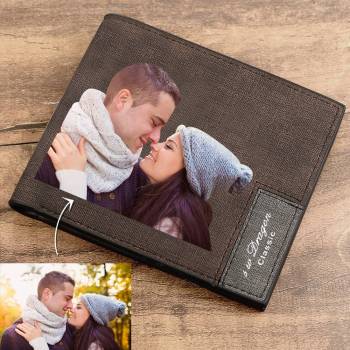 Men's Bifold Custom Photo Wallet - Coffee Leather
