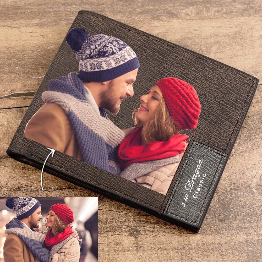 Men's Bifold Custom Photo Wallet - Coffee Leather For Him