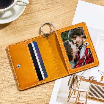 Custom Engraved Wallet Colorful ID Holder Leather Keychain Gifts - NameNecklace