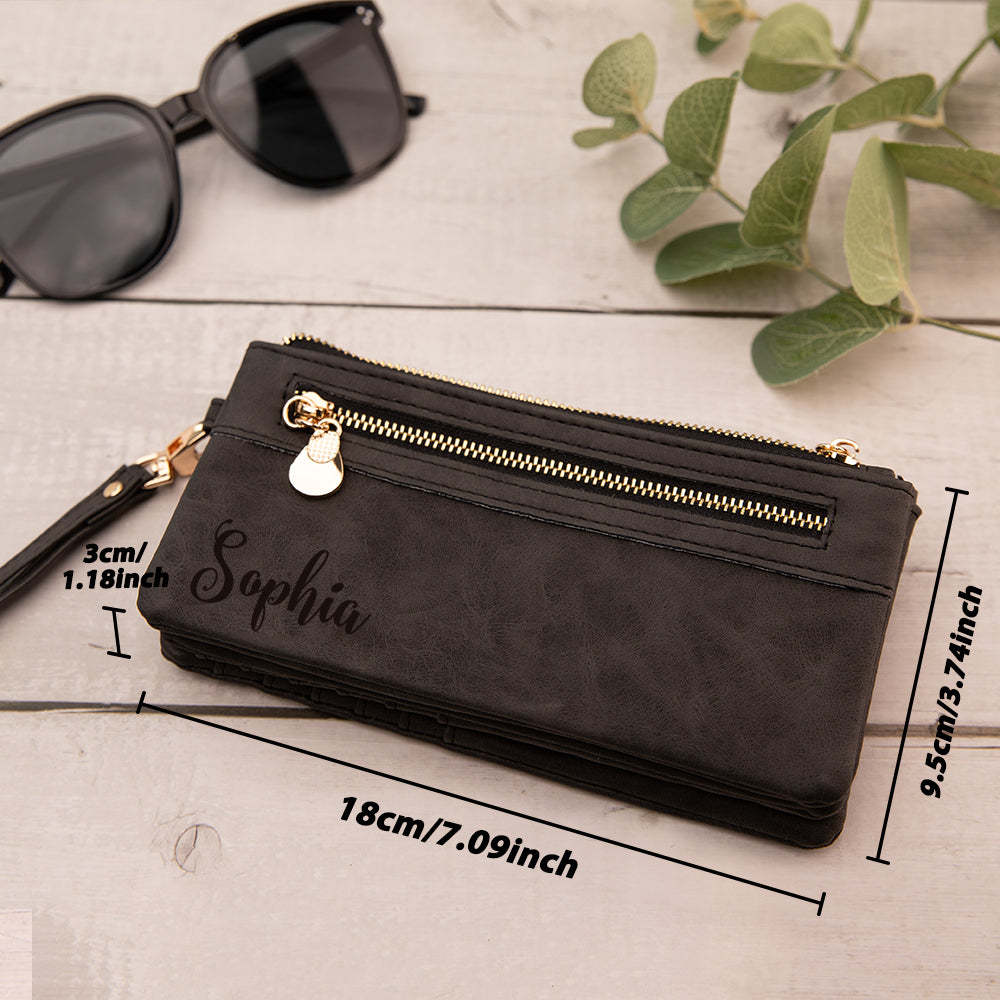 Personalized Leather Wallet with Wristlet Custom Text Wallet Birthday Bridesmaid Gift for Her - NameNecklace