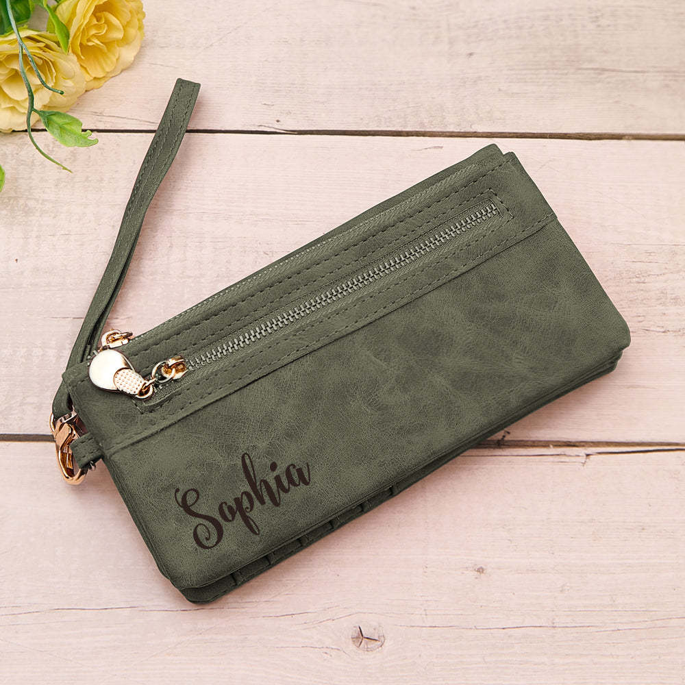 Personalized Leather Wallet with Wristlet Custom Text Wallet Birthday Bridesmaid Gift for Her - NameNecklace