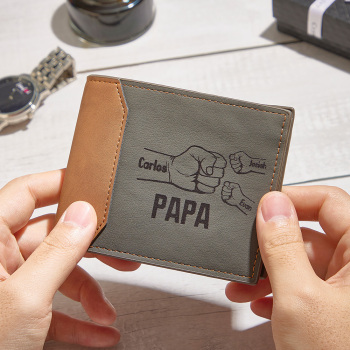 To my Dad - Fists Wallet 3 Personalized First Names with Classic Photo Men's Coin Purse Card