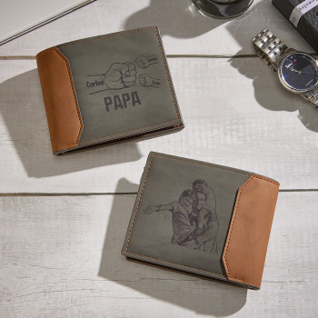 To my Dad - Fists Wallet 3 Personalized First Names with Classic Photo Men's Coin Purse Card